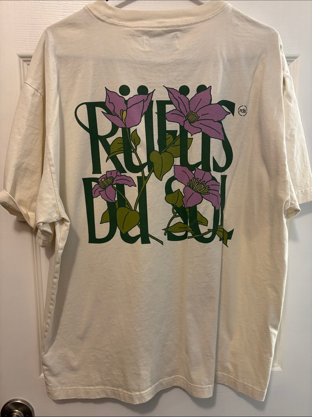 Rufus Du Sol original Cream Graphic Tee with Pink Floral Print